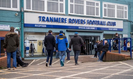 Fans approaching the main entrance at Tranmere's ground.