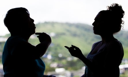 Linda Lambrecht and Emily Jo Noschese speaking in Hawaii Sign Language in Honolulu