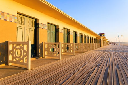 Beach cabins on Deauville’s boardwalk.