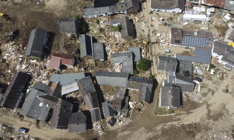 A drone photo shows an aerial view of the completely destroyed buildings at disaster area after severe rainstorm and flash floods hit western states of Rhineland-Palatinate and North Rhine-Westphalia in Schuld, Germany
