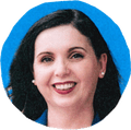 woman smiling with blue background