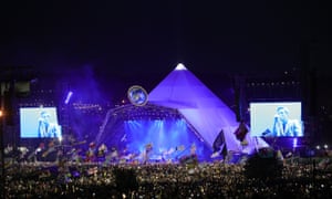 The Killers play the Pyramid stage at Glastonbury festival in 2019.