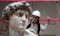 Eleonora Pucci cleaning Michelangelo's statue of David at the Accademia Gallery in Florence