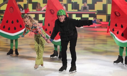 Bez, right, with Angela Egan in Dancing on Ice.