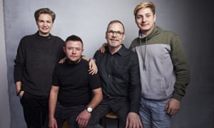 In the US … from left, activists Olga Baranova and Isteev, with David France and Maxim Lapunov.