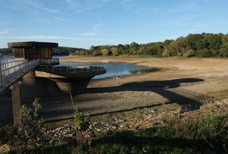 A reservoir with very low water levels.