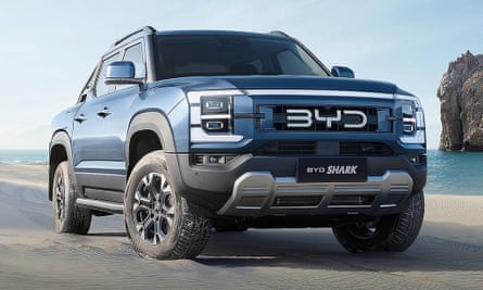 The 2025 BYD Shark Ute can drive about 80km on electricity.