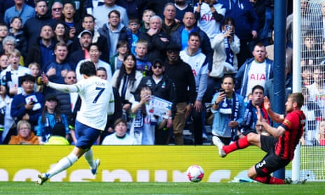 Son Heung-Min of Tottenham Hotspur scores the opening goal against Bournemouth,.