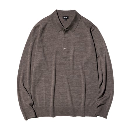 Brown long-sleeved knitted wool shirt