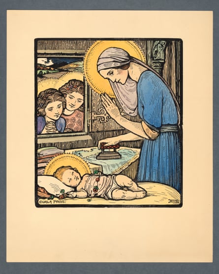 Our Lady Ironing – hand-coloured print by Cuala Press artist Beatrice Glenavy.