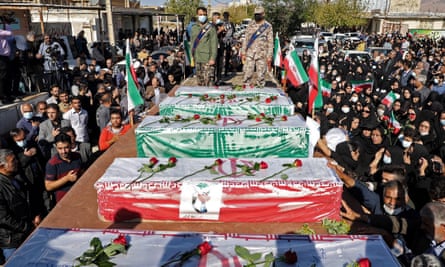 Iranian mourners at a funeral in the town of Izeh, Khuzestan province