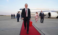 Keir Starmer arrives at Joint Base Andrews in Maryland ahead of his meeting with Joe Biden.