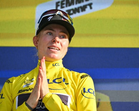 Demi Vollering sports the yellow jersey