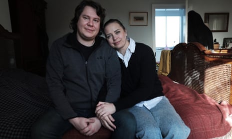 Ukrainian refugees Alex and Ivanna Malik at home in their hosts’ house near Reading