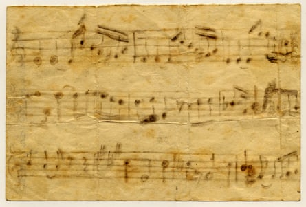 Unfinished melody written by Jorge Peña Hen with burned matchsticks while in solitary confinement