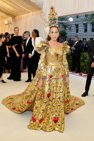 Sarah Jessica Parker undoubtedly made a beeline for Italian designers Dolce & Gabbana when the religious theme of this year's Met Gala – Heavenly Bodies: Fashion and the Catholic Imagination – was announced. Her sumptuous gold gown was topped off with an elaborate and slightly wobbly nativity-scene headpiece.