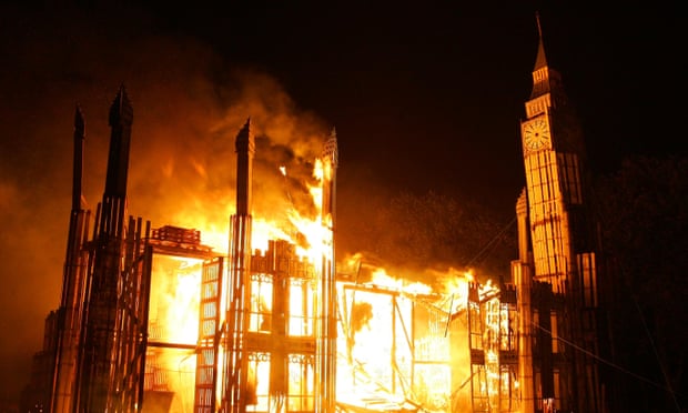 A model of the Houses of Parliament is burned