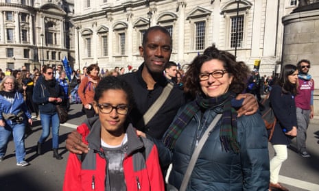 Fiamette Porri (right) with her husband Donald Thompsonand daughter Chiara at the Unite for Europe march.