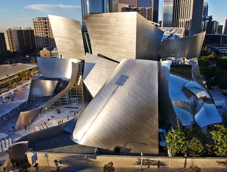 Early morning sunshine illuminate the Walt Disney Concert Hall in Los Angeles.