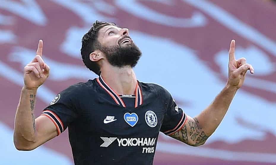 Olivier Giroud looks to the skies after sending Chelsea five points clear of Manchester United and Wolves in the battle for the Champions League places.