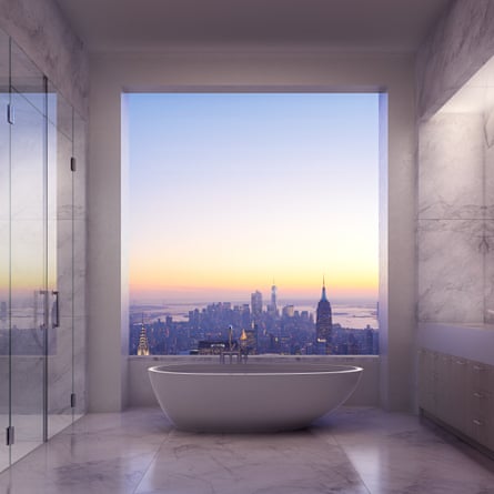 Room with a view … Manhattan skyline, as seen from a bathroom at 432 Park Avenue.