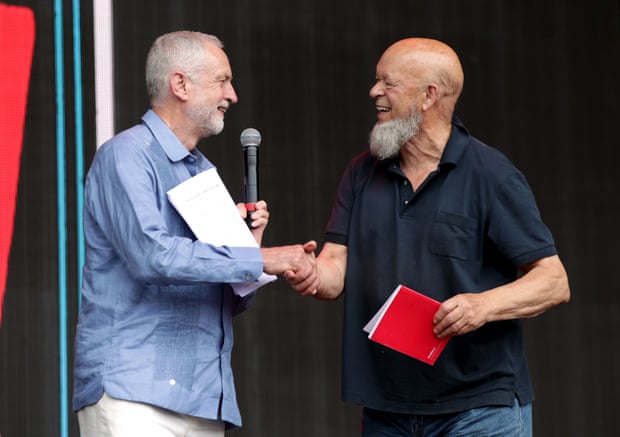 Jeremy Corbyn and Michael Eavis on the Pyramid Stage.