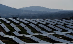 Solar panels are seen at the Williamsdale solar farm outside Canberra.