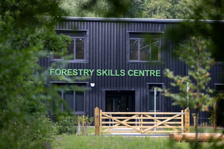 A building with a sign reading: Forestry Skills Centre on the front.