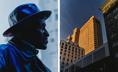 Left: Reginald Dillard Sr in a hat. Right: high rises