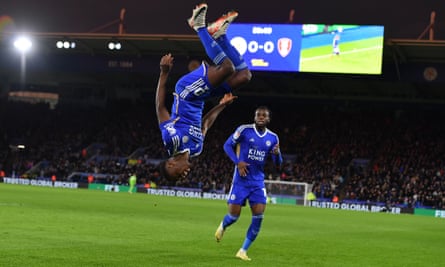 Patson Daka of Leicester celebrates scoring against Rotherham on 23 December 2023