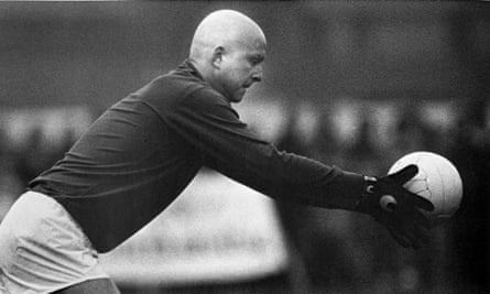 Bristol City goalkeeper John Shaw prepares to strike the ball during an FA Cup tie against Fisher Athletic at Fisher's Stadium in 1984.