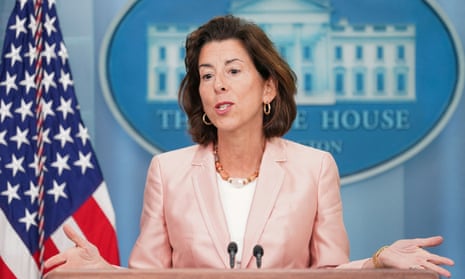 The US secretary of commerce, Gina Raimondo, speaks about semiconductor chips subsidies during a press briefing at the White House in Washington, US, on 6 September 2022. 