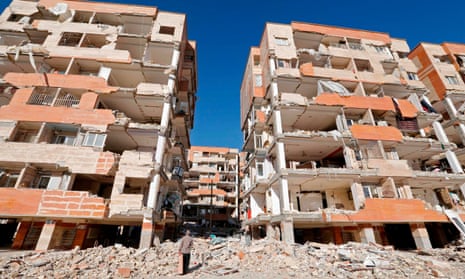 Buildings damaged by the earthquake in Sarpol-e Zahab, Kermanshah, Iran.