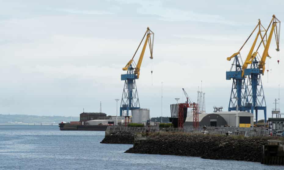 Cranes at the port of Belfast in Northern Ireland.