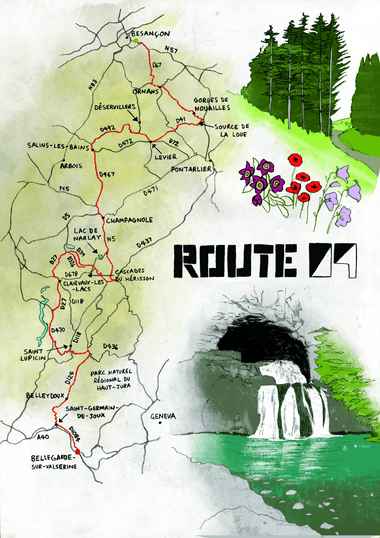 The Jura route starts from Besançon and ends atBellegarde-sur-Valserine