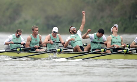 Cambridge celebrate winning the Men’s Boat Race.
