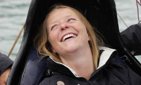 Hilary Lister pictured after completing her record-breaking round-Britain sail.