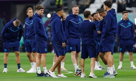 The England players gather on the pitch ahead of the showdown with France.