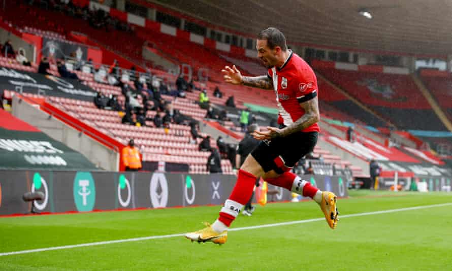 Danny Ings jumps for joy after putting Southampton in front.