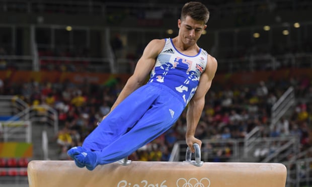 Max Whitlock competes in the men’s pommel horse event final.