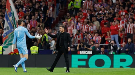 Diego Simeone criticises Atlético ultras and Courtois for Madrid derby disturbance – video