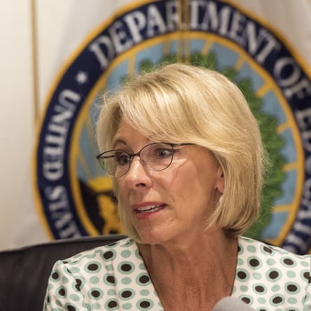 Betsy DeVos at a campus sexual assault listening session in Washington on 13 Jul 2017.
