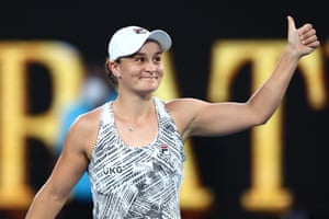 Ashleigh Barty of Australia acknowledges the crowd after winning her women’s singles match.