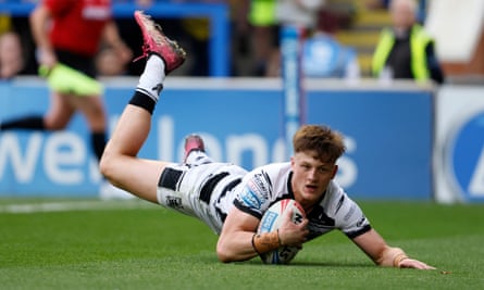 Hull FC’s Davy Litten crosses the line to score his second try against Warrington Wolves last weekend