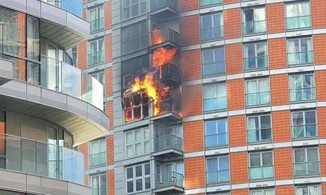 Fire at the tower block in New Providence Wharf in London