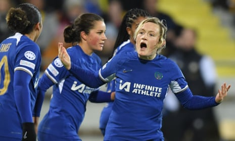 Erin Cuthbert of Chelsea celebrates after scoring her team's third goal.