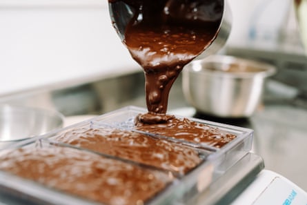 Chocolate being poured into moulds