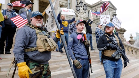 Armed protesters demand an end to Michigan's coronavirus lockdown orders – video 