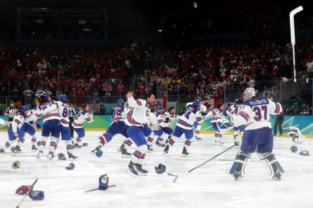 USA show their feelings after Jack Hughes’ overtime winner against Canada to earn their first men’s ice hockey gold since 1980.