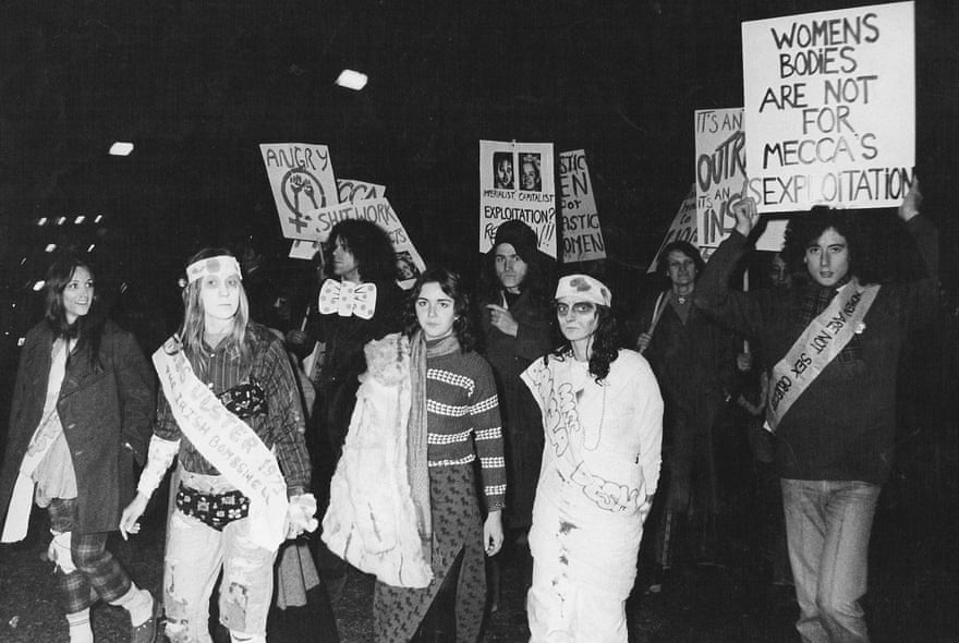 GLF Miss World protest, 1971, with Peter Tatchell (far right) and Nettie Pollard (second from right)